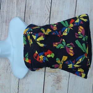 Anthropologie Cotton Strapless Faux Wrap Tropical Print Navy Top Sz 2
